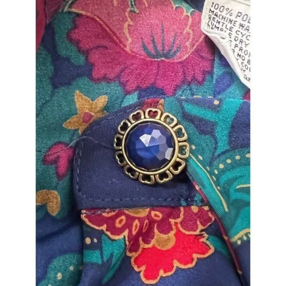 Schrader Long Sleeve 80s Floral Shirt Belted Dress With Jewel Button Cuffs Sz 8 - Picture 16 of 16